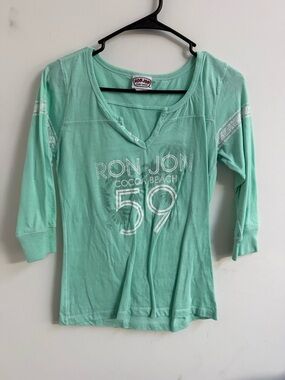 Ron Jon Mint Green 3/4 Sleeve Graphic Tee